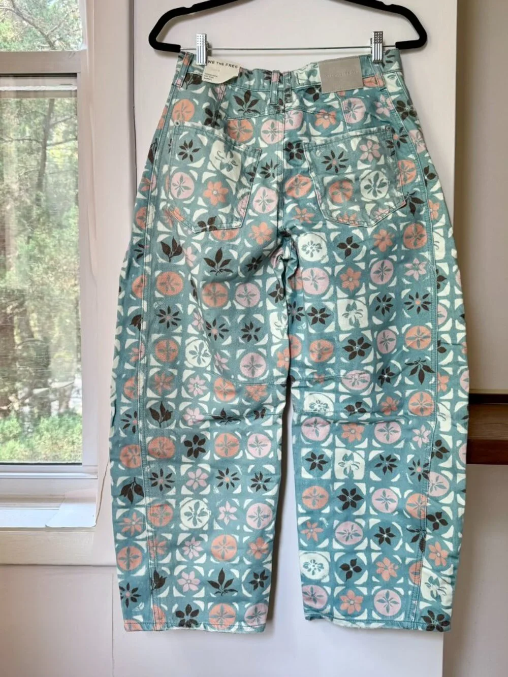 NWT Free People Good Luck Printed Barrel Jeans 27